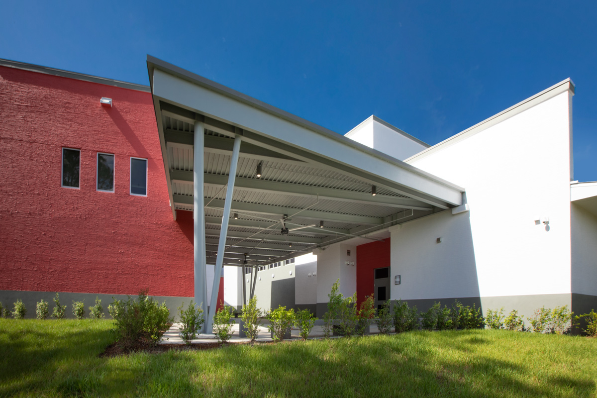 Architectural detail of the Somerset Collegiate Preparatory Academy chater high school in Port St Lucie, FL